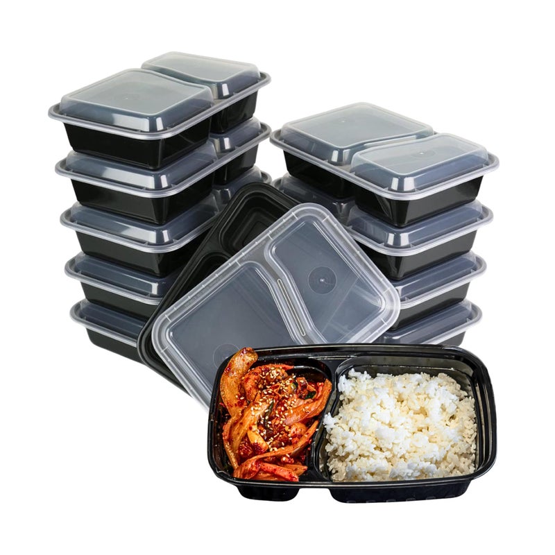 Green Direct Lunch Box Sets/Large Food Container with Lid / 2 Compartment Bento Box, Microwaveable, Freezer & Dishwasher Safe, Leak Proof, 10 Pack - Image 1